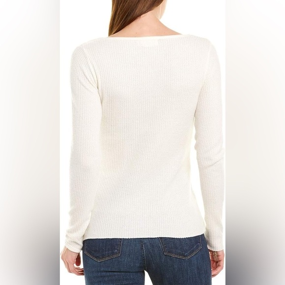 Nation LTD Neala Creme Waffle Knit Long Sleeve Snap Button Henley Shirt EUC Sz M - Picture 2 of 10